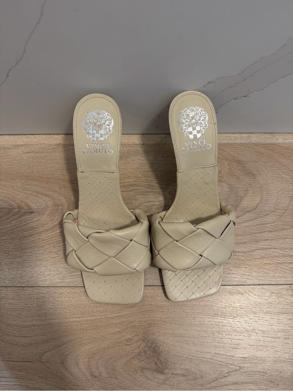 Vince Camuto Cream Braided Square-Toe Slide Sandals